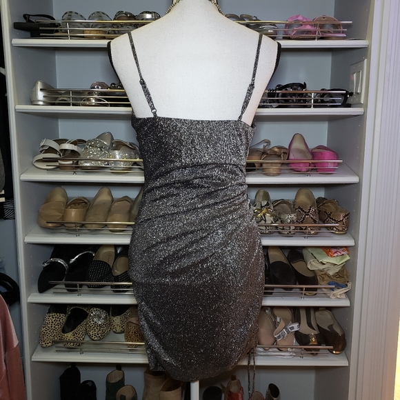 Cowl Neck Drawstring Side Asymmetrical Hem Dress - Picture 3 of 7